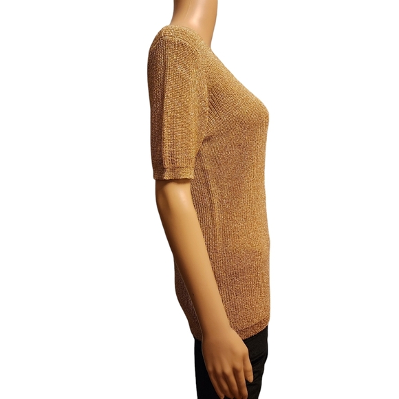 Vintage Gold Ribbed Stretchy Short Sleeve Sweater - Picture 3 of 9